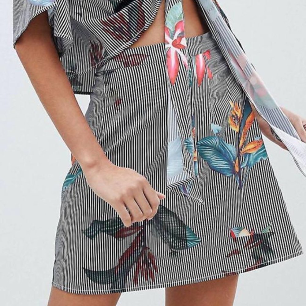 ASOS PrettyLittleThing Striped and Floral Skirt